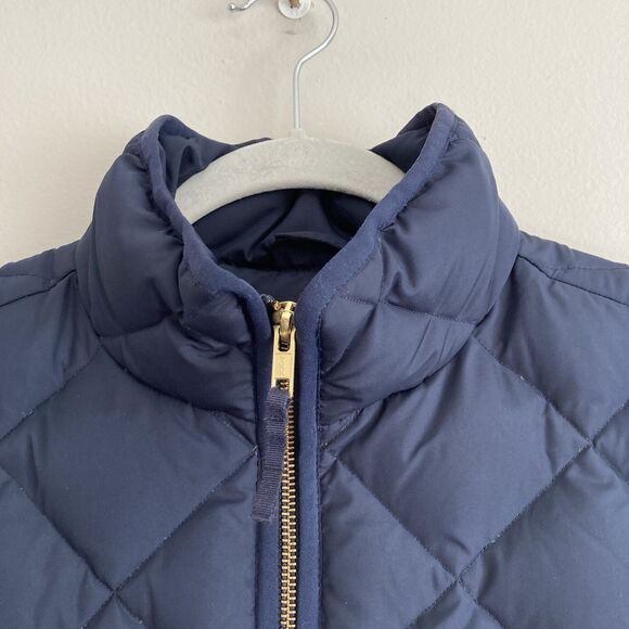 J Crew Womens Navy Blue Excursion Quilted Puffer Down Vest Size Medium Preppy - Picture 2 of 10